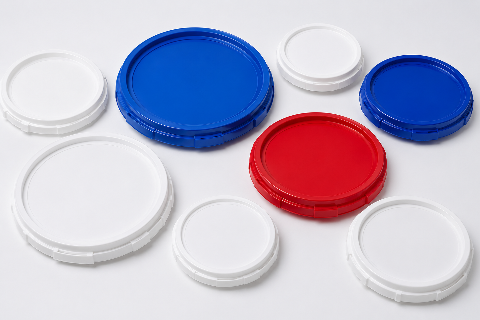 PP lids, caps, closures, and compatible buckets
